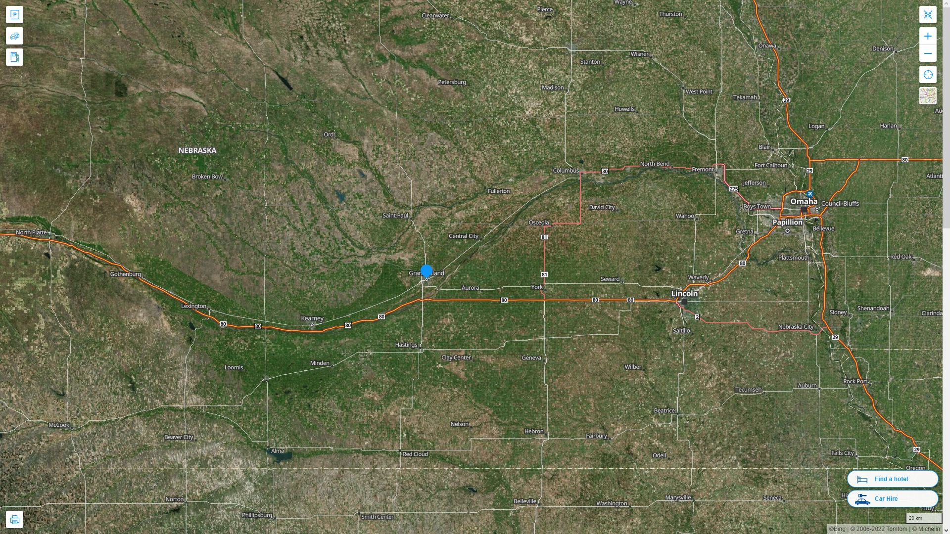 Grand Island Nebraska Highway and Road Map with Satellite View